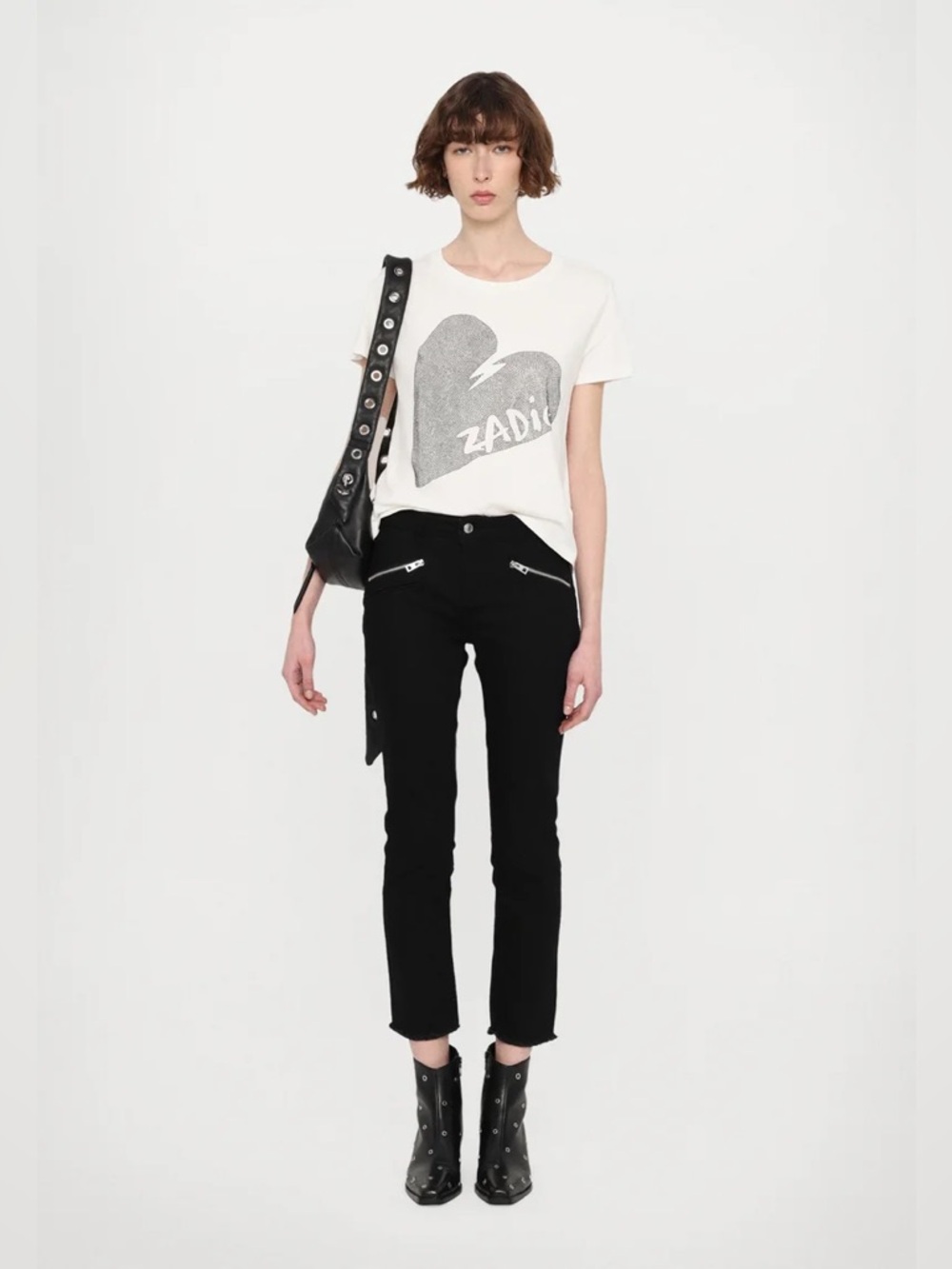 Zadig & Voltaire Ava Perm Zipper Detail Jeans In Noir / Black NWT